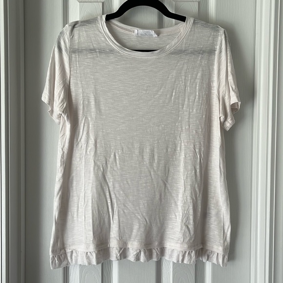 Double Zero Brand White T-Shirt with Ruffle Hem NWOT - Picture 1 of 2